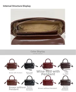 Detail view of the bag's inner zip pocket and multi-color selection for women's crossbody