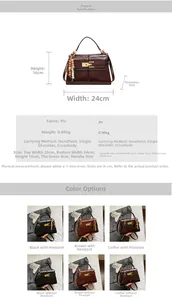 Detail view of stylish PU leather crossbody bag with size specs and pearl charm options