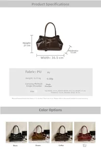 Detailed size chart for large PU leather tote bag with dimensions and weight info
