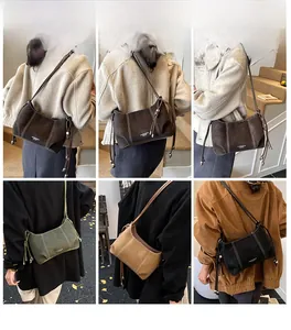 Chic suede crossbody bags with white stitching and tassel details in various colors