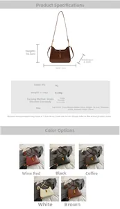 Detailed size chart showing dimensions and specifications for the PU shoulder bag