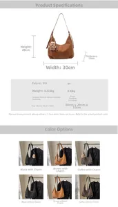 Detailed view of PU leather shoulder bag with dimensions 30x20x10cm and bear pendant