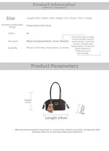 Detailed size chart for the PU leather shoulder bag showing dimensions 29x15x10cm