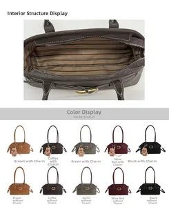 Detailed interior view and color options of a stylish Boston shoulder bag for women