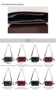Detailoverzicht van vierkante PU-lederen crossbodytassen in verschillende kleuren