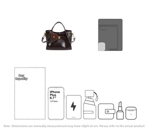 Detailed capacity view of brown leather handbag showing space for phone and accessories