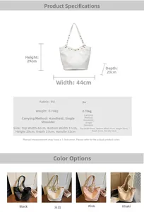 Detailed size chart and multi-color selection for this large vintage PU leather tote bag