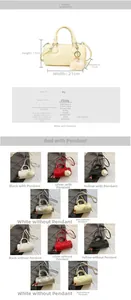 Detail view of cylinder Boston bag with top handles, dimensions, and color options chart