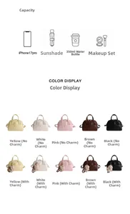 Detail showing the internal storage capacity and five color options for this Boston handbag