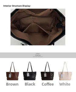 Detail view of large tote bag interior showing zipper pockets and four color options