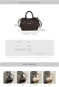 Detailed view of large capacity PU leather handbag with FASHION & BAGS logo embossing