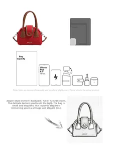 Detail view of red canvas handbag capacity showing interior space for smartphone and essentials