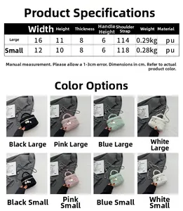 Guide des tailles du sac bandoulière matelassé avec dimensions pour grand et petit modèles