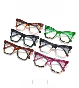 Detail view of cat-eye eyewear frames in six different trendy colors and patterns