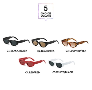 Five assorted colors of oval frame smart audio sunglasses displayed on a white background