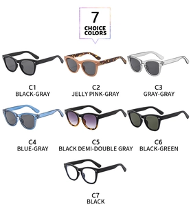 Matrix view displaying seven distinct color variations of trendy oversized rivet sunglasses