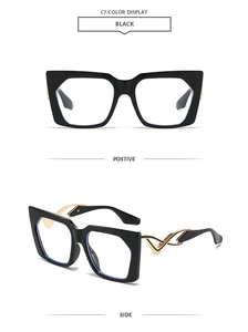 Square oversized black sunglasses with luxury hollow gold metal temple detail