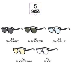 Detailed display of five color options for double-bridge pilot sunglasses in various tints