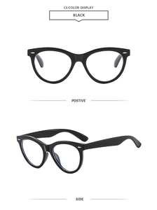 Front and side view of classic black cat eye sunglasses with stylish metal rivets