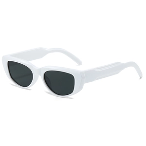 Retro white wide-frame sunglasses with dark lenses and minimalist oval design