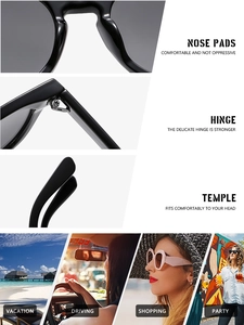 Detail view of smooth nose pads, durable metal hinges, and ergonomic temples on sunglasses