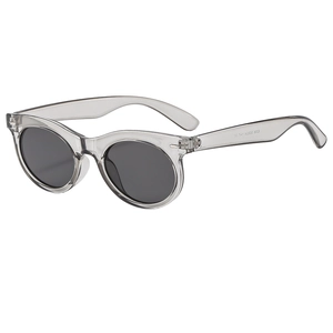 Retro oval sunglasses with transparent grey frame and grey lenses for classic style