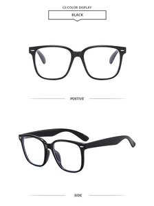 Classic black square frame sunglasses with silver rivet details showing front and side views