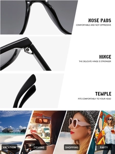 Detail view of reinforced metal hinges and comfortable nose pads on oversized sunglasses