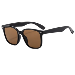 Classic square oversized sunglasses in black with brown lenses and silver accents
