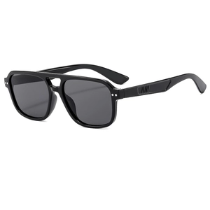 Modern double bridge aviator sunglasses with black frames and metal rivet accents