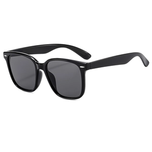 Classic oversized square frame sunglasses in glossy black with silver rivet accents