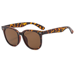 Classic tortoise shell square sunglasses with dark brown lenses and metal rivets