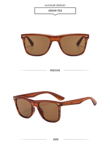 Classic tea-colored grain sunglasses with square frame and metallic rivet detailing