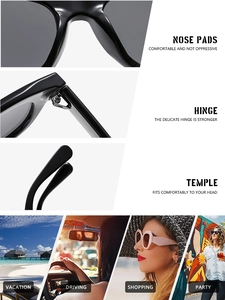 Détails des plaquettes de nez, des charnières et de la monture noire de ces lunettes