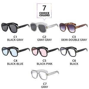 Collection of oversized square sunglasses in seven trendy colors with metal temple accents