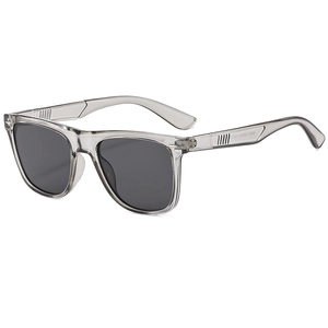 Classic retro square sunglasses with grey translucent frames and dark grey lenses for driving