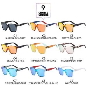 Matrix display of nine stylish oversized square sunglasses in various trendy frame colors