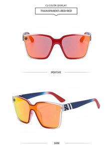 Front and side view of oversized gradient sunglasses with American flag pattern on temples