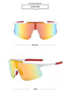 Vues détaillées de face et de côté de lunettes cyclisme blanches avec verres dégradés