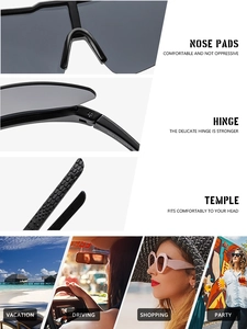 Détail des plaquettes de nez, des charnières et des scènes d'usage pour lunettes de cyclisme