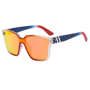 Square Sunglasses UV400 Protection Oversized PC Frame Mercury Mirror Lens Retro Trendy American Flag Pattern Unisex