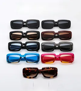 Grid view of retro thick square sunglasses in nine stylish colors with wide frame design