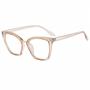 Classic vintage cat eye glasses in transparent champagne frame with gold metal accents