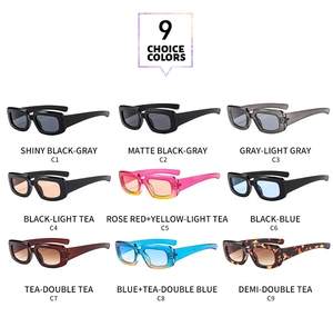 Detailed grid of oversized square punk sunglasses in nine various color options