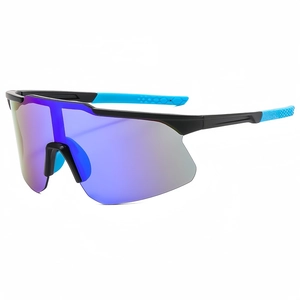 Lunettes de soleil de cyclisme rétro avec verres bleu-violet et monture noir mat
