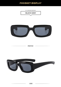 Front and side view of stylish punk black-gray rectangular wide frame sunglasses
