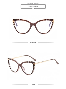 Detail of coffee tortoise cat-eye glasses frame with sleek golden metal temples