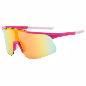 Lunettes de soleil de cyclisme rétro avec monture rose et verres arc-en-ciel colorés