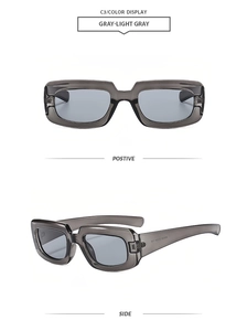 Detail of gray punk sunglasses showing front and side views with model code W28251