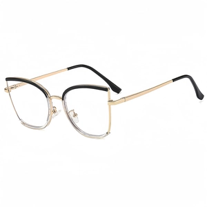 Vintage cat eye glasses frame with black and transparent contrast and gold metal temples